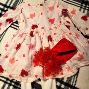 Heart Print Dress with Red Headband